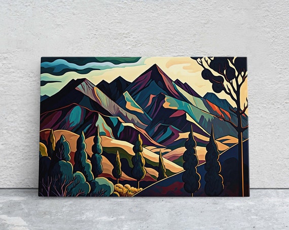 Surreal Mountain Subdued Landscape Simplistic Painting Minimal Abstract Modern Art Deco Geometric Shapes