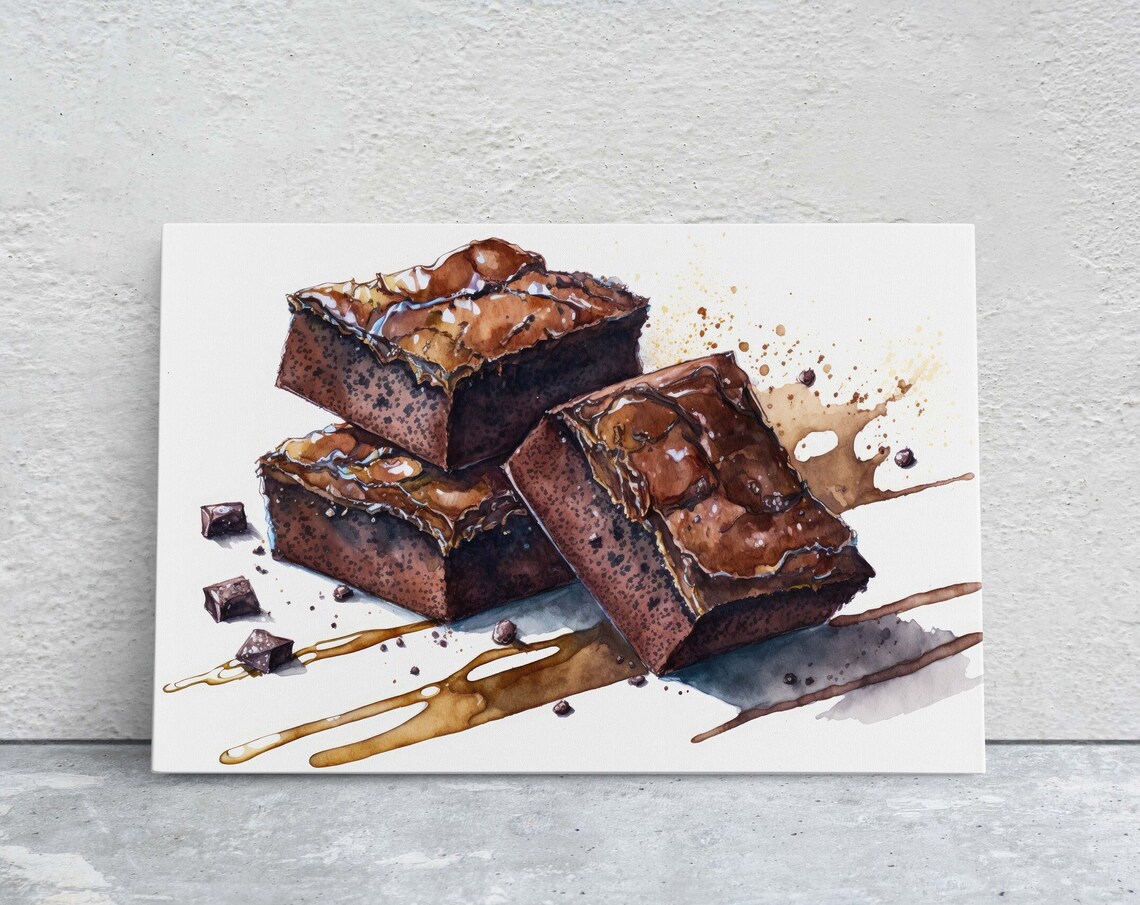 Brownie Watercolor Chocolate Art Print for Kitchen