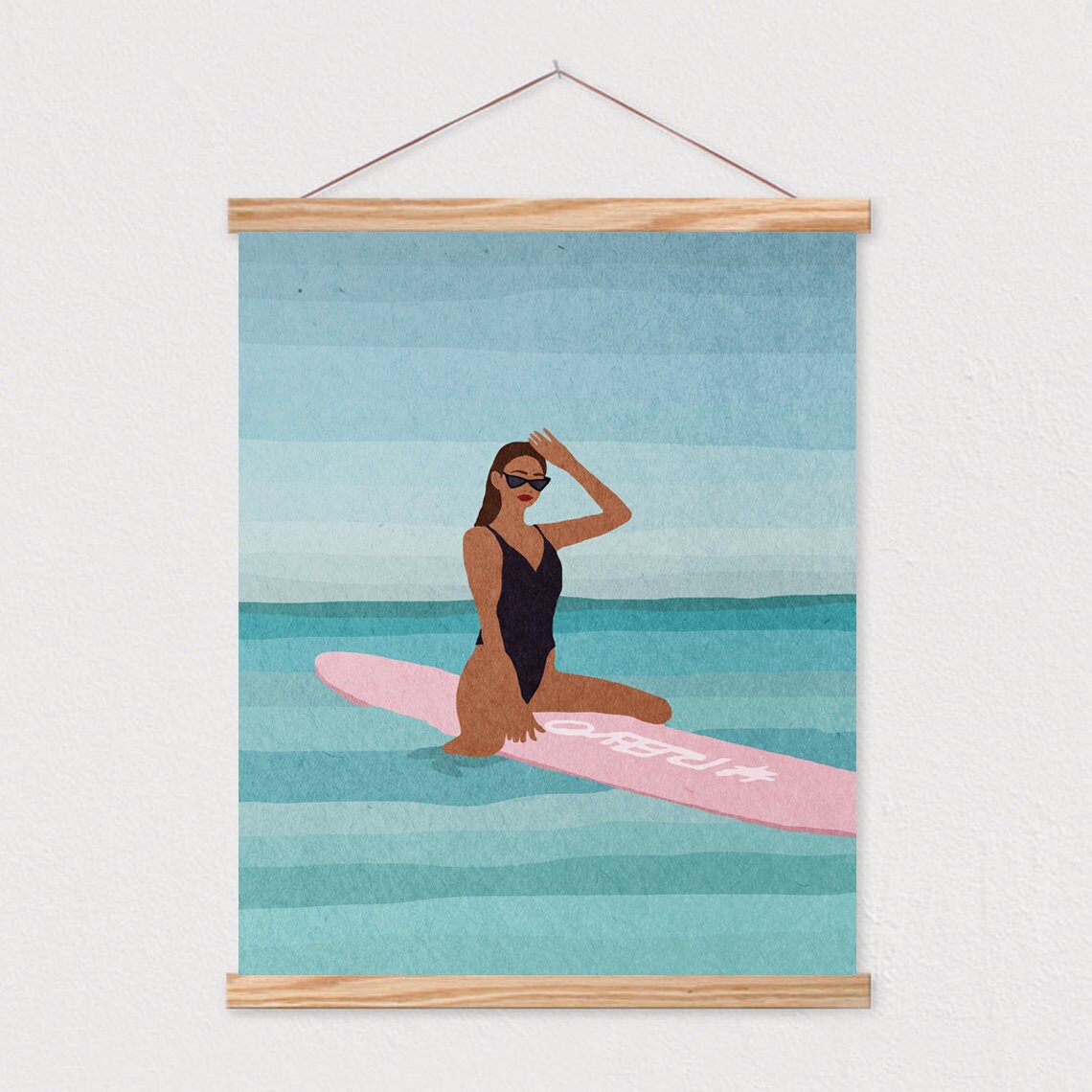 Beach Girl Surfing Board, Mid-Century Ocean Art Print - Image 2