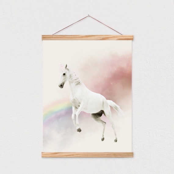 Cute Unicorn And Rainbow Animal Neutral Art Animal Adventures Print White Unicorn Cute Animal Nursery Art 16x20