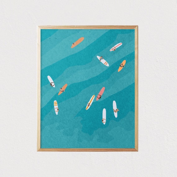 Blue Water Surf Boards, Mid-Century Modern Art Print