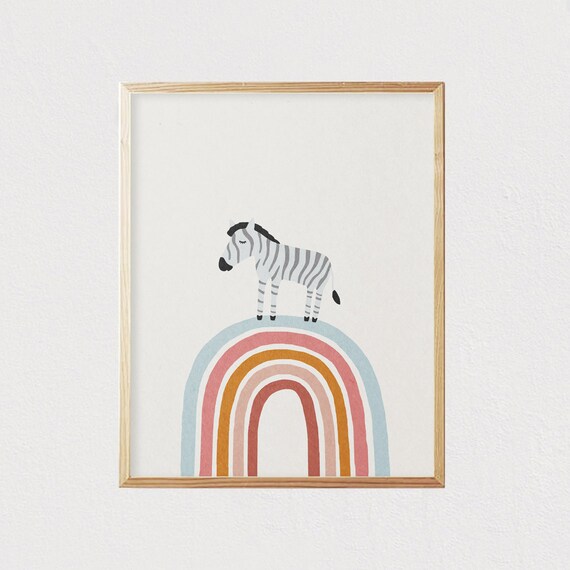 Zebra Standing On Boho Rainbow Arch Nursery Kids Room Illustration Poster