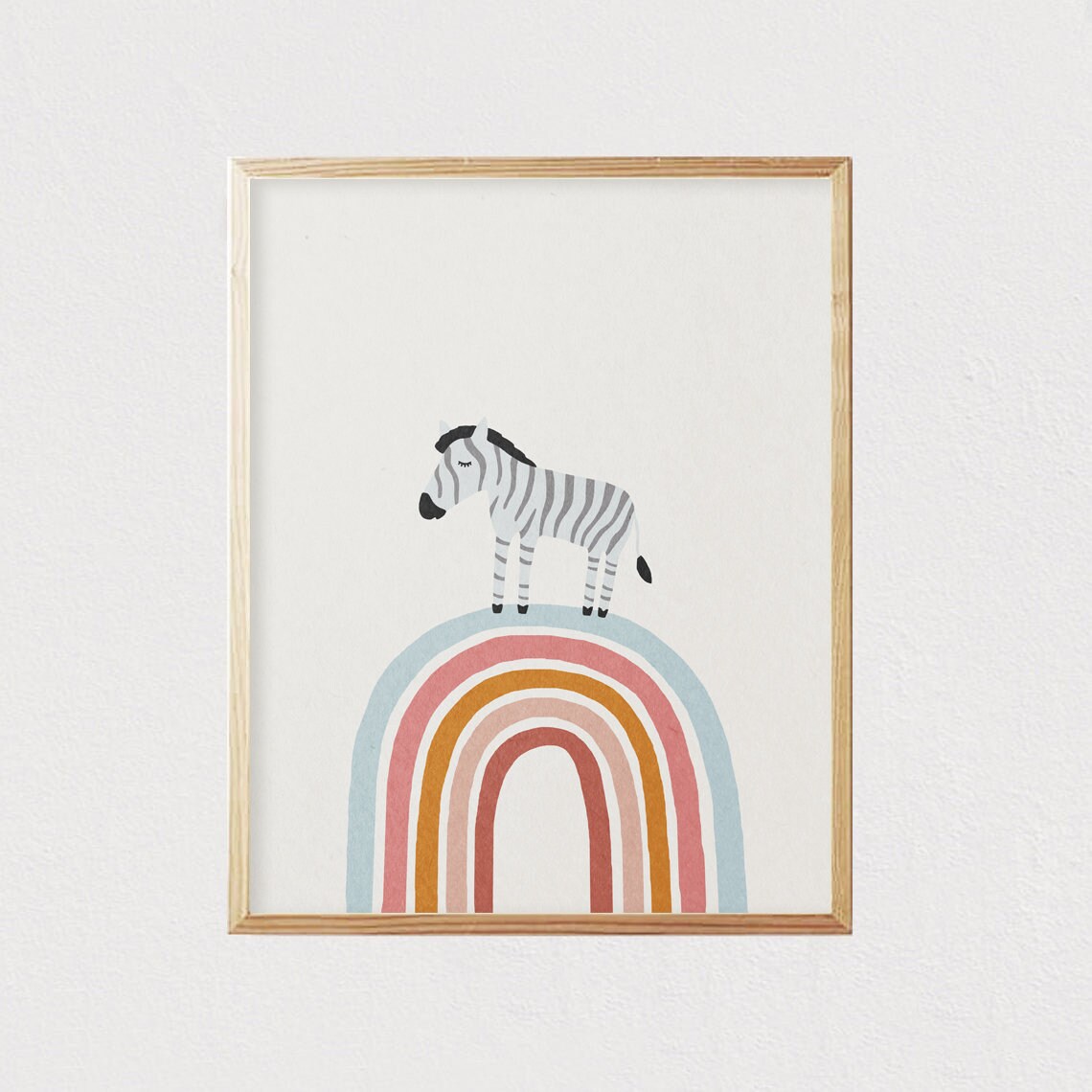 Zebra Standing On Boho Rainbow Arch Nursery Kids Room Illustration Poster