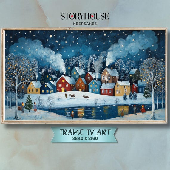Christmas Frame Tv Art Samsung For Winter Cozy Landscape Impressionist Folk Village Night