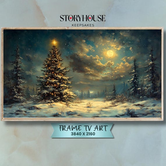Christmas Frame Tv Art Samsung For Winter Cozy Landscape Impressionist Moonlit Tree