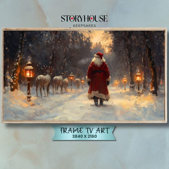 Christmas Frame Tv Art Samsung For Winter Cozy Landscape Impressionist Santas Lantern Path