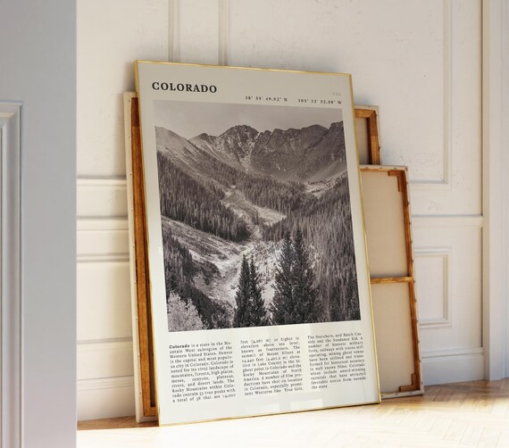 Colorado USA Black and White Rocky Mountain Peaks Travel Poster