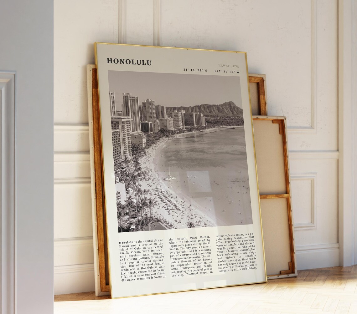 Honolulu Hawaii Vintage Travel Poster, Travel Poster