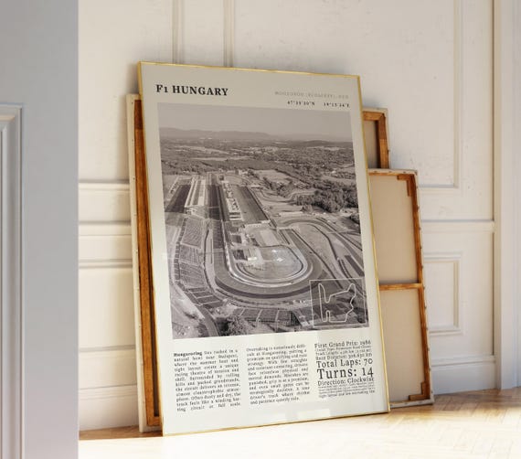 F1 Hungary Black White Poster Budapest Racing Track Print Idea For Fans