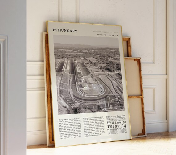 F1 Hungary Hungaroring Grand Prix Budapest Black White Racing Track Poster
