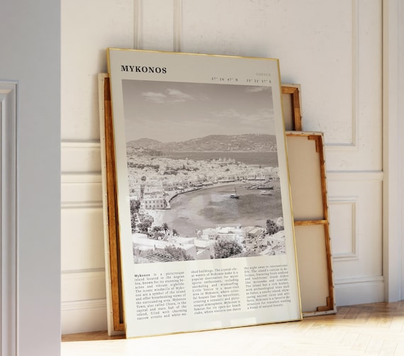 Mykonos Greece Aegean Island Harbor Black and White Travel Poster