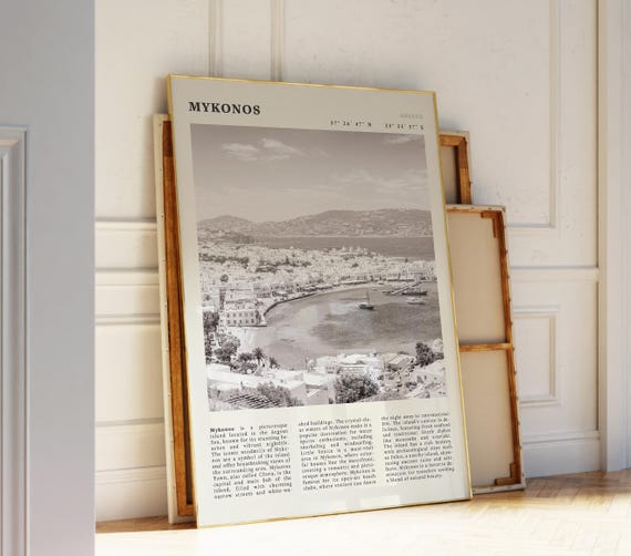 Mykonos Greece Black White Poster Vintage Greek Island Wall Art Print Idea For Travel Lovers