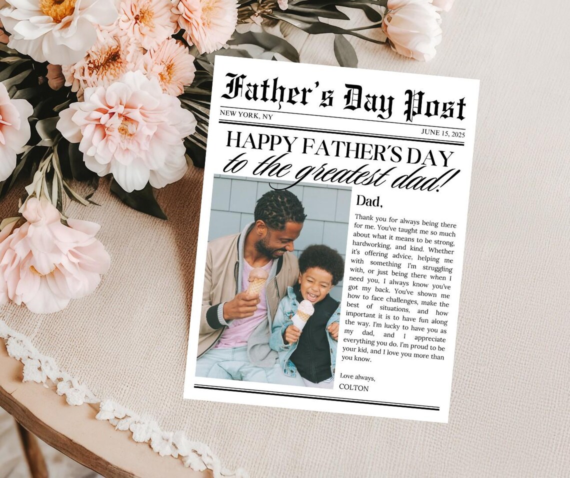 Father's Day Newspaper Template, Personalized Gift - Image 5