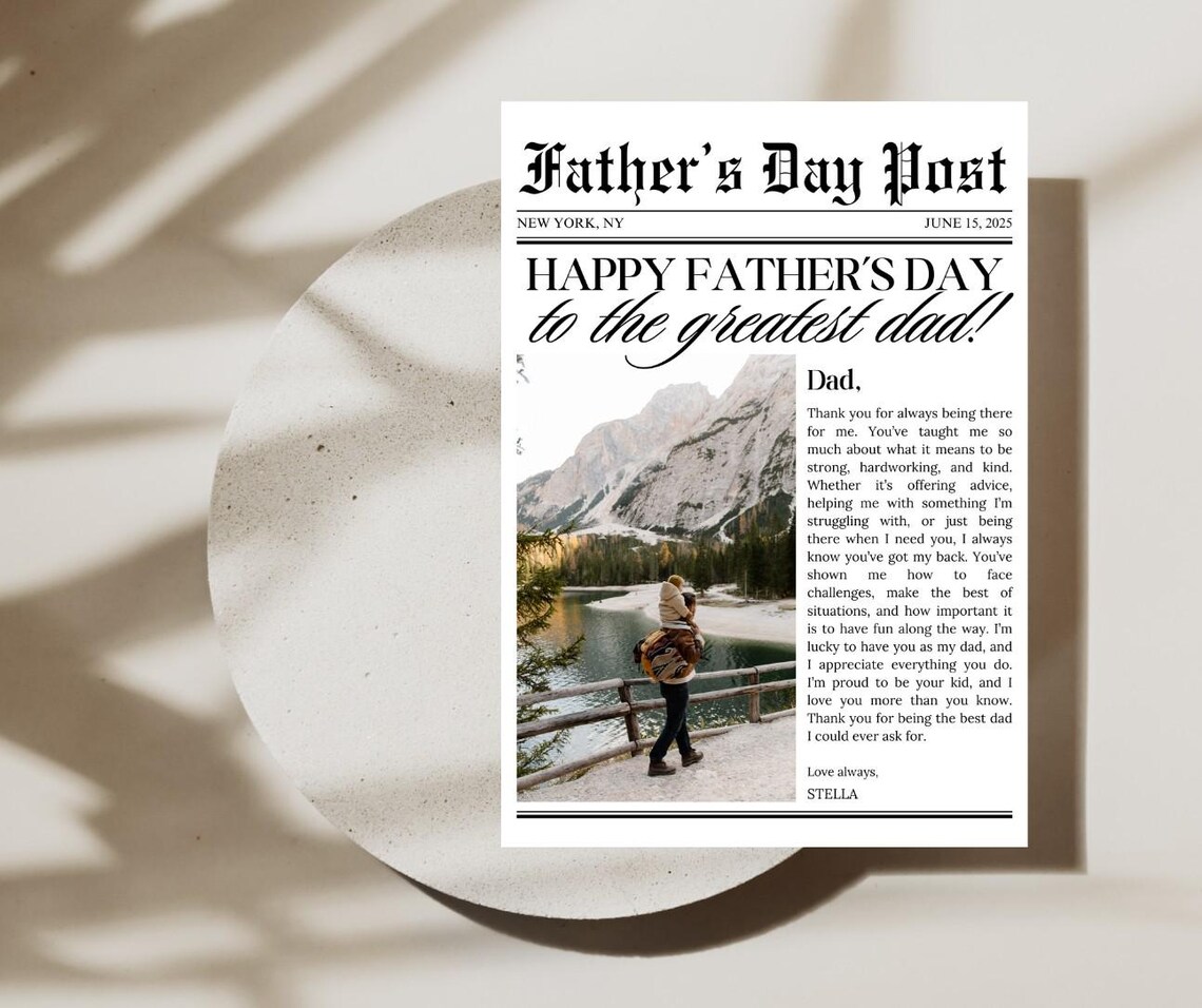 Father's Day Newspaper Template, Personalized Gift