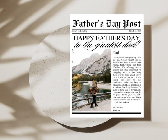 Father's Day Newspaper Template, Personalized Gift