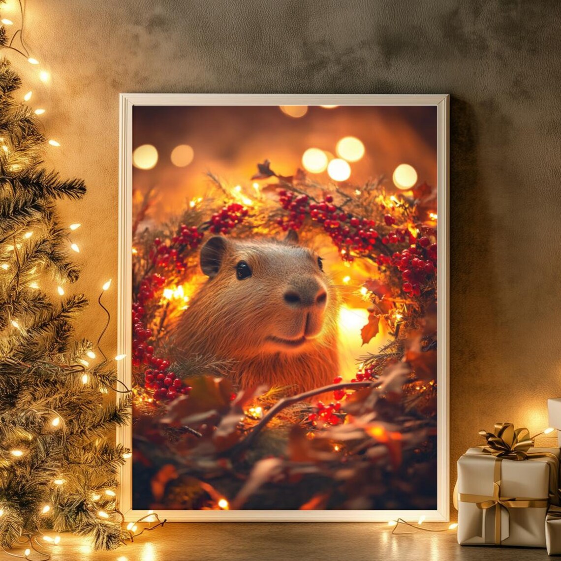 Christmas Capybara In A Christmas Wreath Poster - Image 2