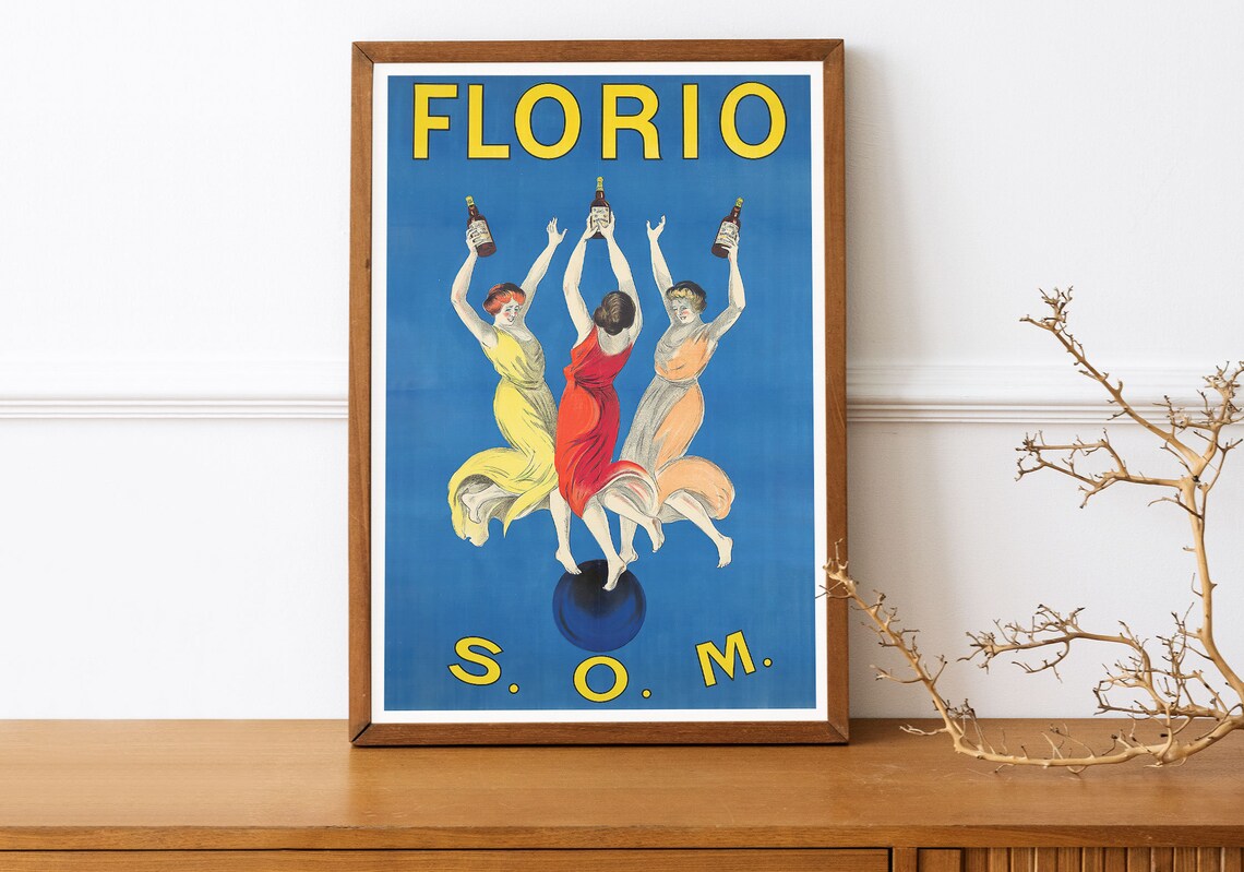 Florio Vintage Italian Wine Dancing Women Blue Art Style Poster - Image 2