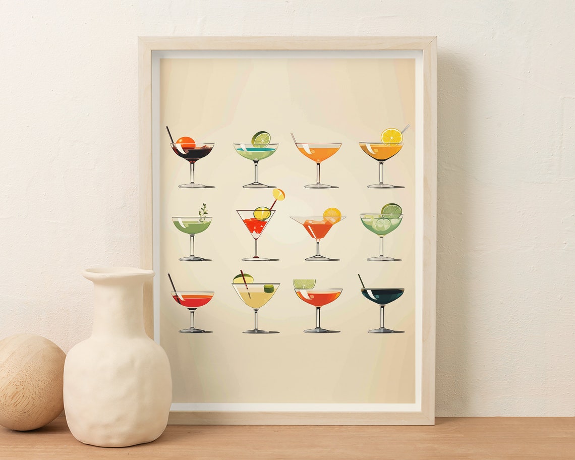 Cocktail Art Prints, Elegant Wall Decor