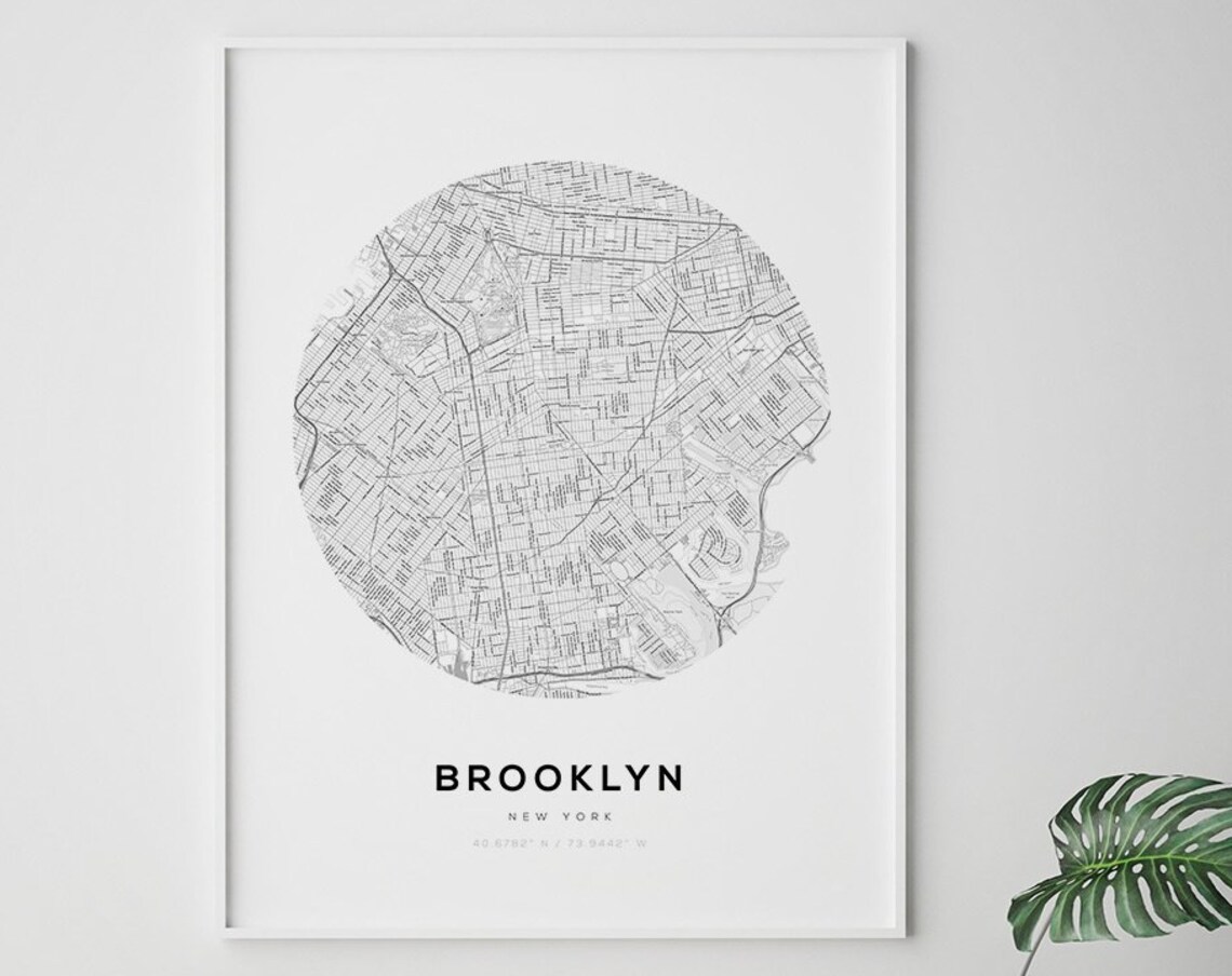 Brooklyn Map Circle Art Print, Minimalist Decor