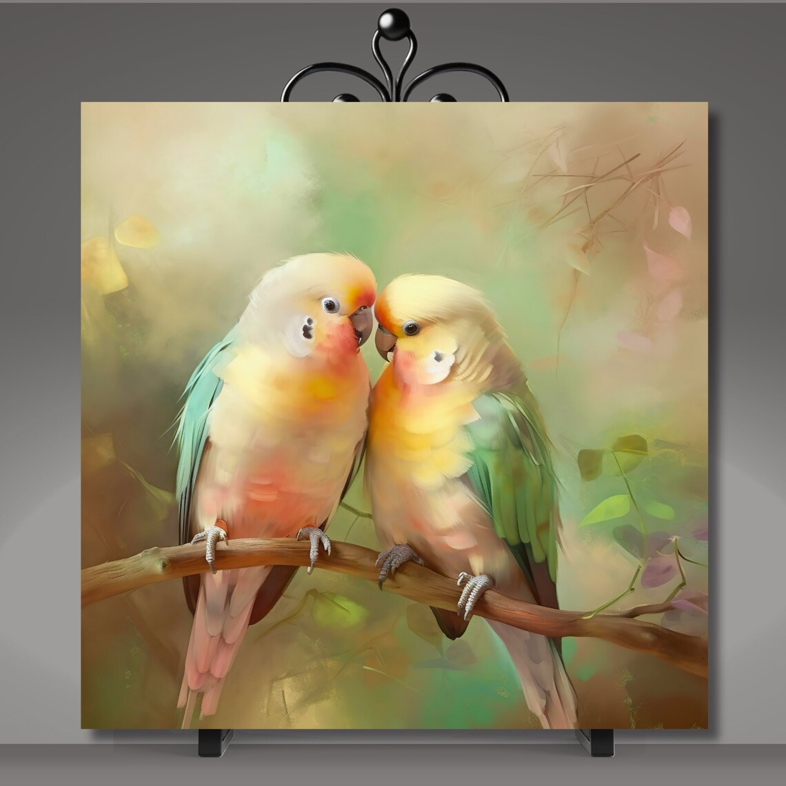 Peach Faced Lovebirds Ceramic Art Tile, Bird Decor - Image 5