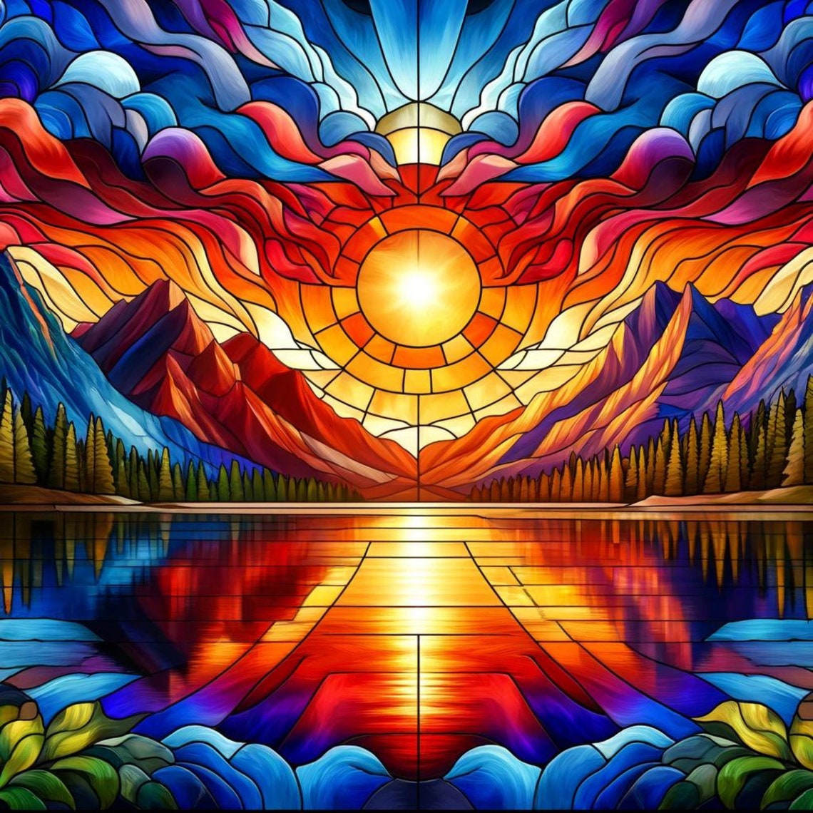 Stained Glass Effect Mountain Sunset Ceramic Art Tile Landscape Art Rustic Home Decor Birthday Gift Wall Art Decor Cabin Lake House - Image 4