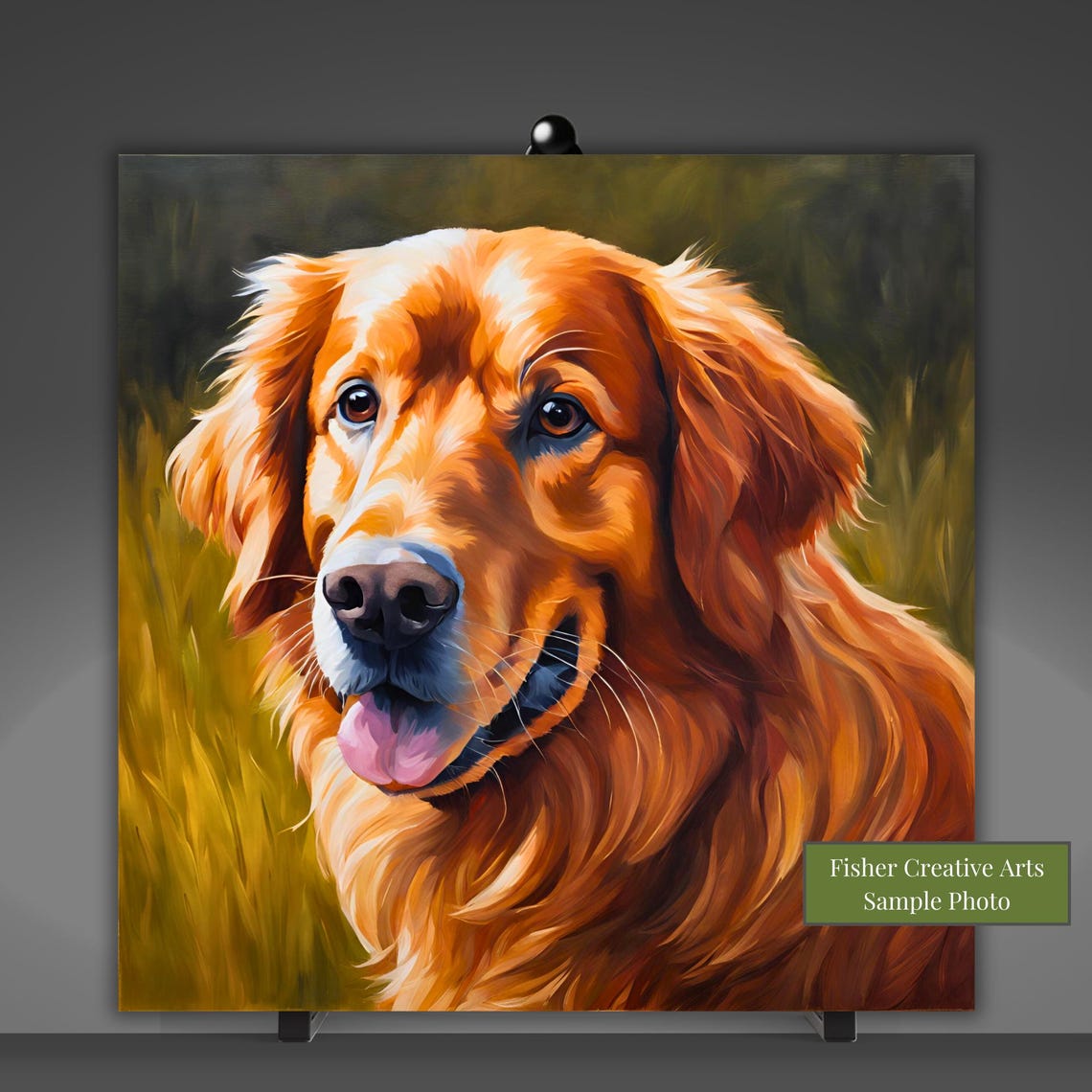Red Golden Retriever Ceramic Tile Gift For Dog Lover Golden Retriever Painting Pet Portrait Art Pet Memorial Dog Oil Painting - Image 5