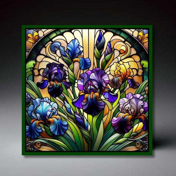 Stained Glass Iris Floral Art Print, Botanical Decor