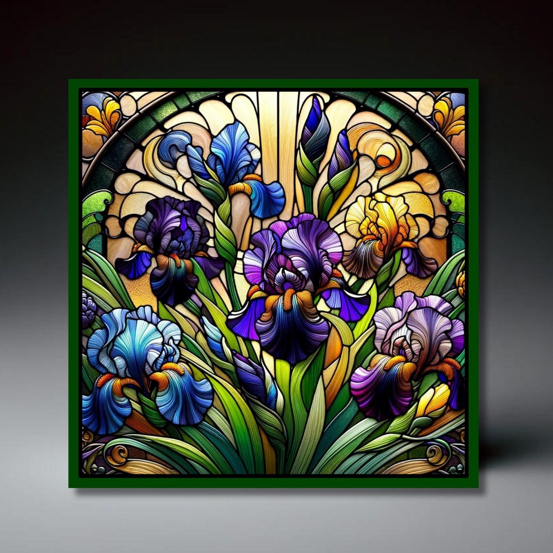 Stained Glass Iris Floral Art Print, Botanical Decor