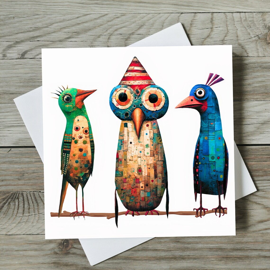 Whimsical Bird Folk Art Christmas Decorative Art Print - Image 2