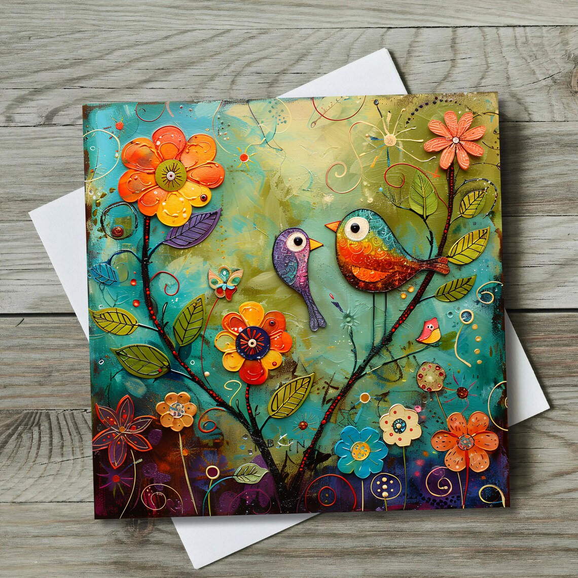 Songbird Folk Art Tile, Nature and Wildlife Decor - Image 2