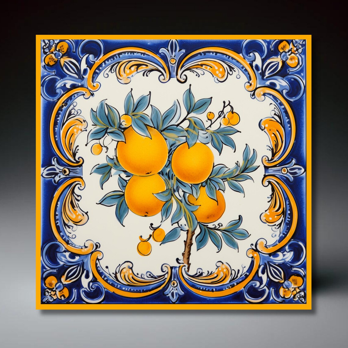 Italian Mediterranean Deruta Style Lemon Tile Art Print