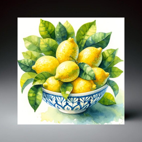Watercolor Lemon Still Life Ceramic Art Tile Kitchen Art And Decor Fruit Still Life Handmade Tile Art Unique Kitchen Art 2 Sizes