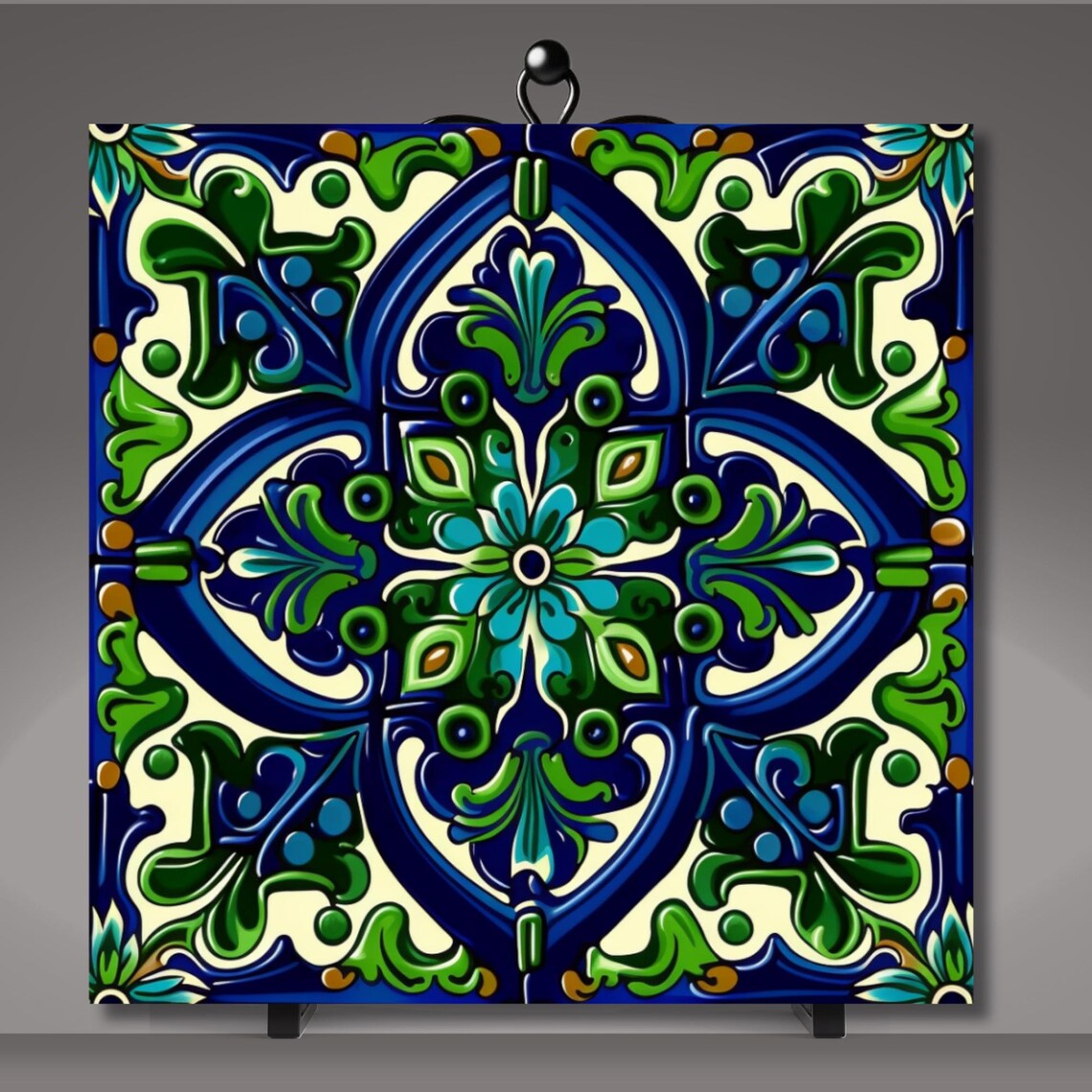 Blue And Green Talavera Tile, Mexican Tile Art Print - Image 5