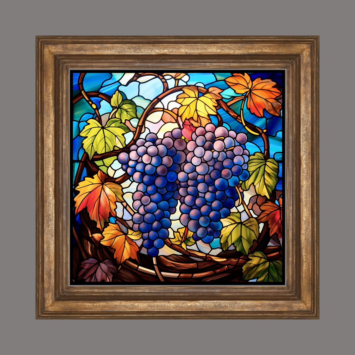 Vineyard Grapes Ceramic Tile, Stained Glass Look - Image 3