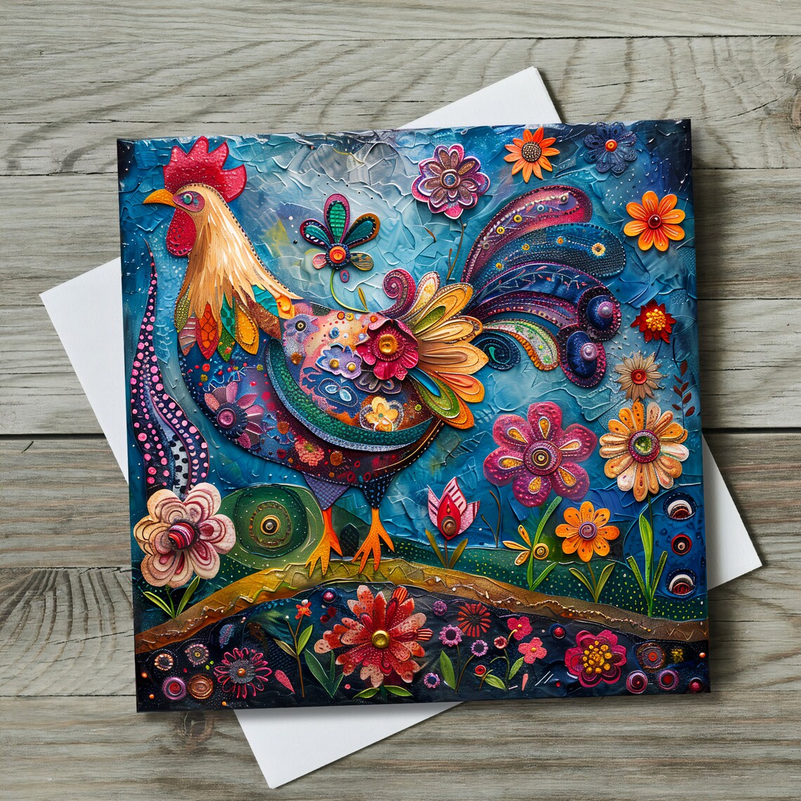 Whimsical Rooster Tile Art Print, Kitchen Decor - Image 2