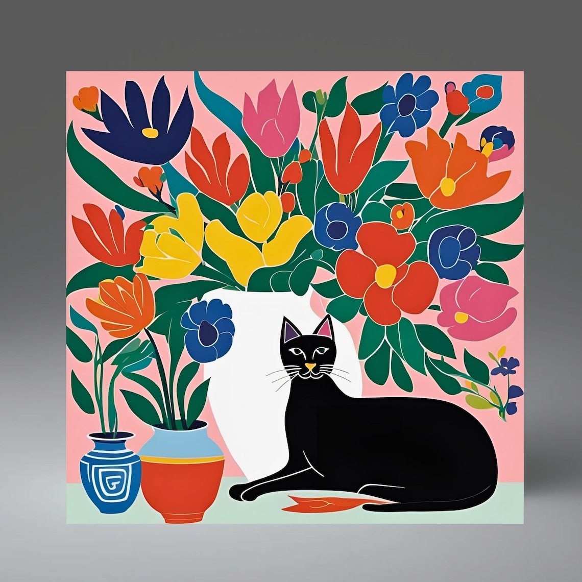 Matisse-Inspired Black Cat Modern Wall Art Print