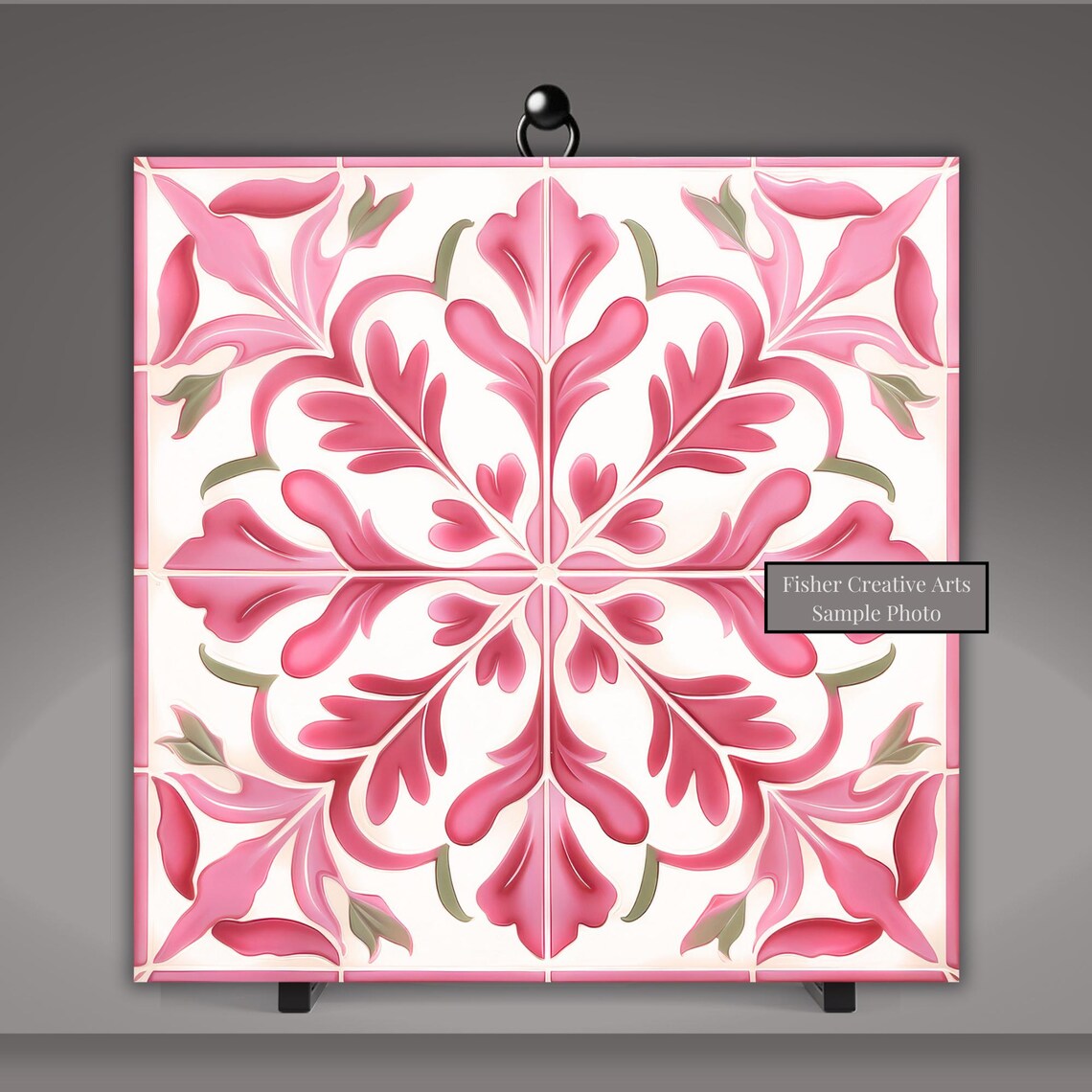 Spanish Azulejo Tile Art Print, Pink and White Decor - Image 5