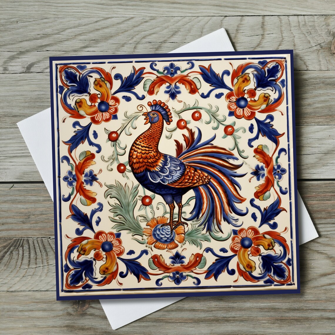 Deruta Style Rooster Tile, Umbria Kitchen Art Print - Image 3
