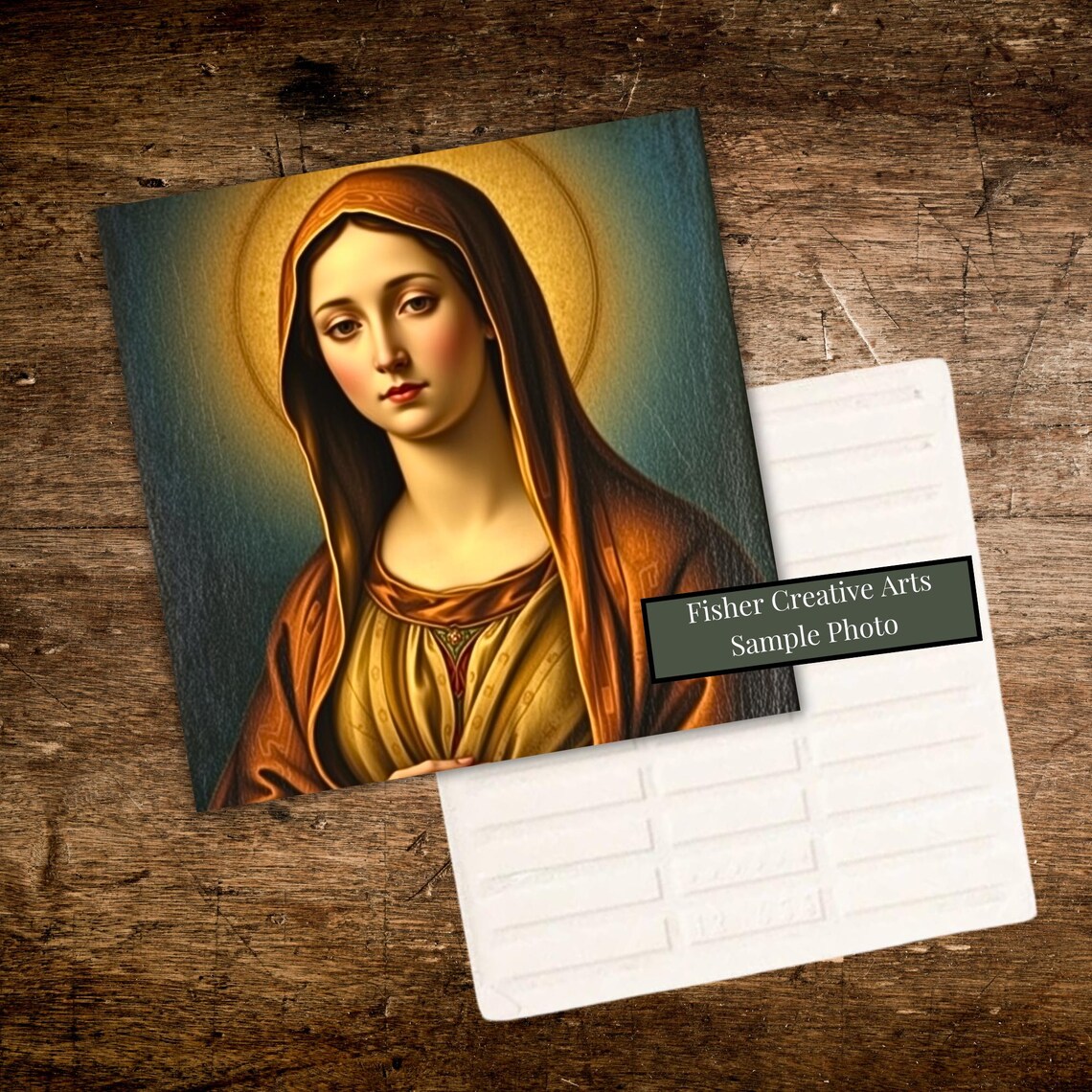 Virgin Mary with Golden Halo Vintage Catholic Devotional Wall Art - Image 3