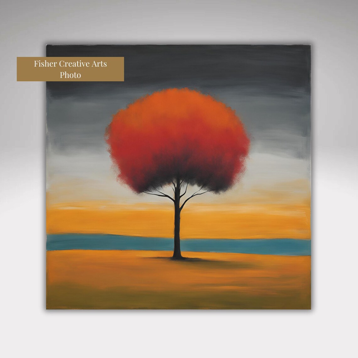 Expressionist Red Tree at Dawn, Minimalist Art Print