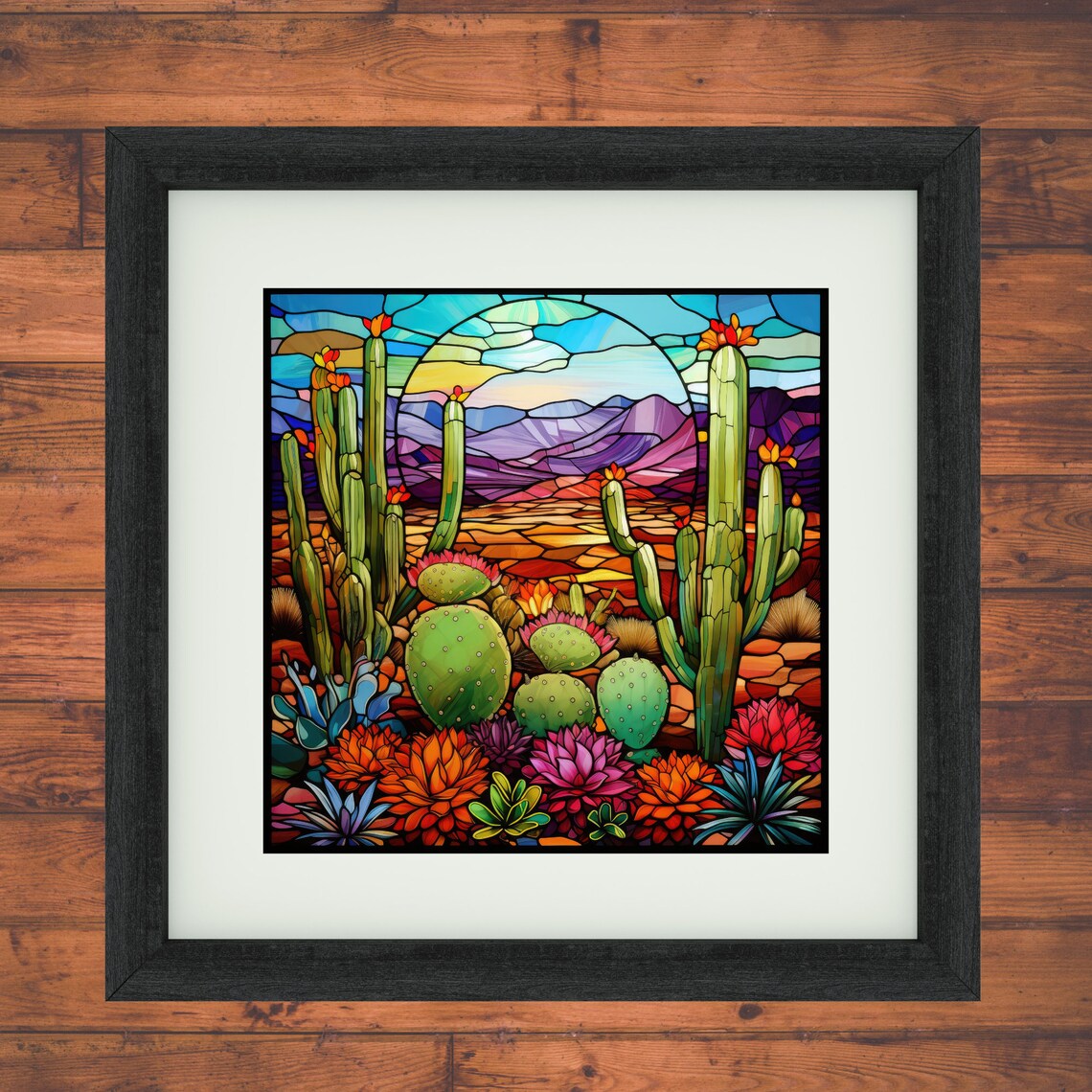 Stained Glass Effect Desert Southwest Cactus Landscape Art - Image 4