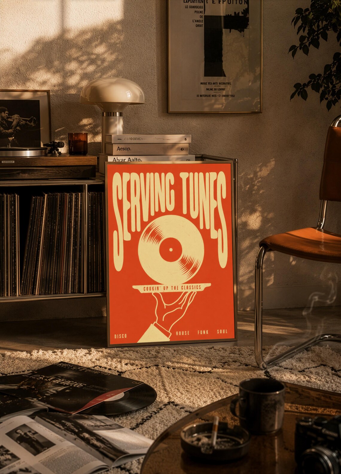 Serving Tunes Vinyl Record Art Print, Retro Disco Funk Soul
