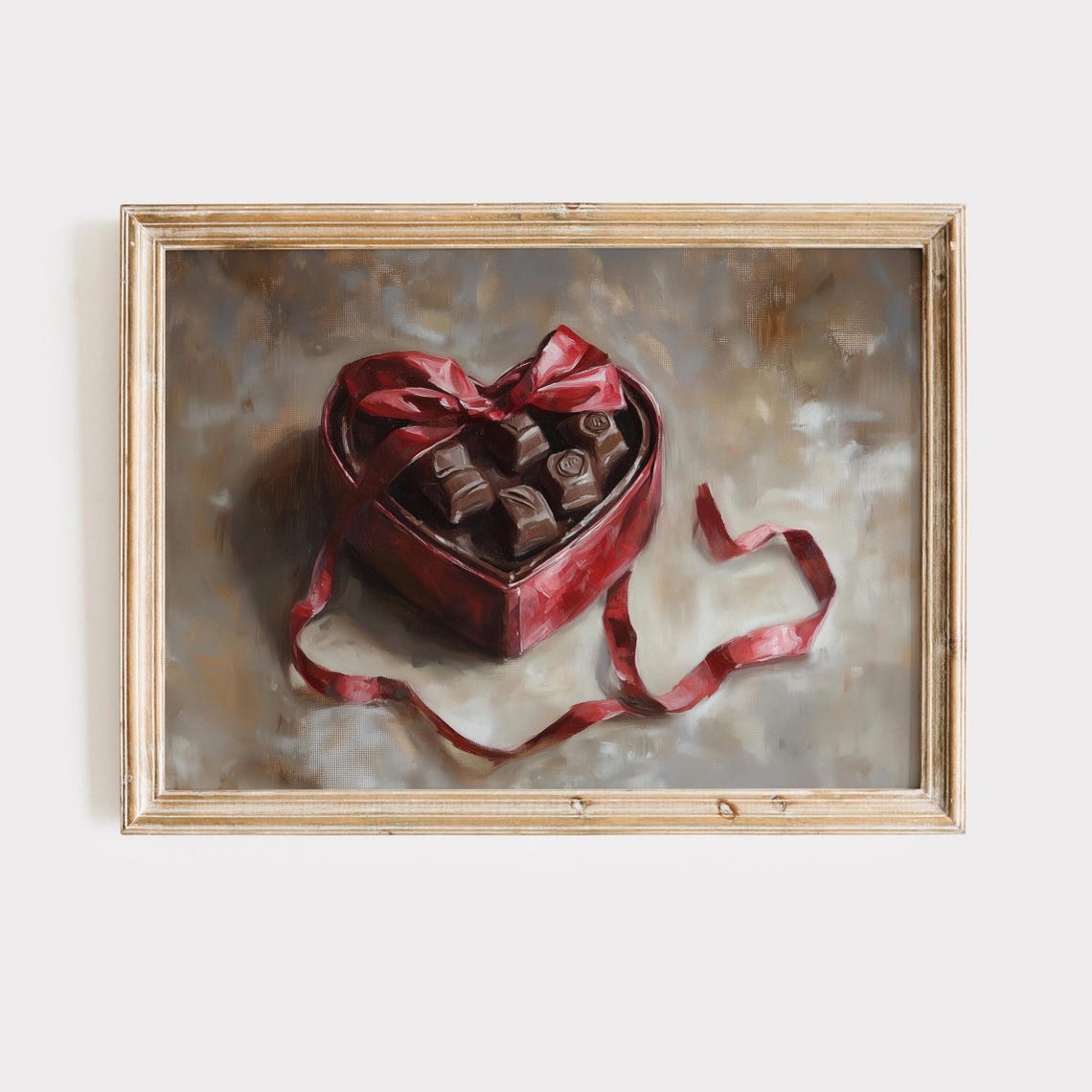 Heart Shaped Chocolate Box Red Ribbon Sweet Gift Painting Poster