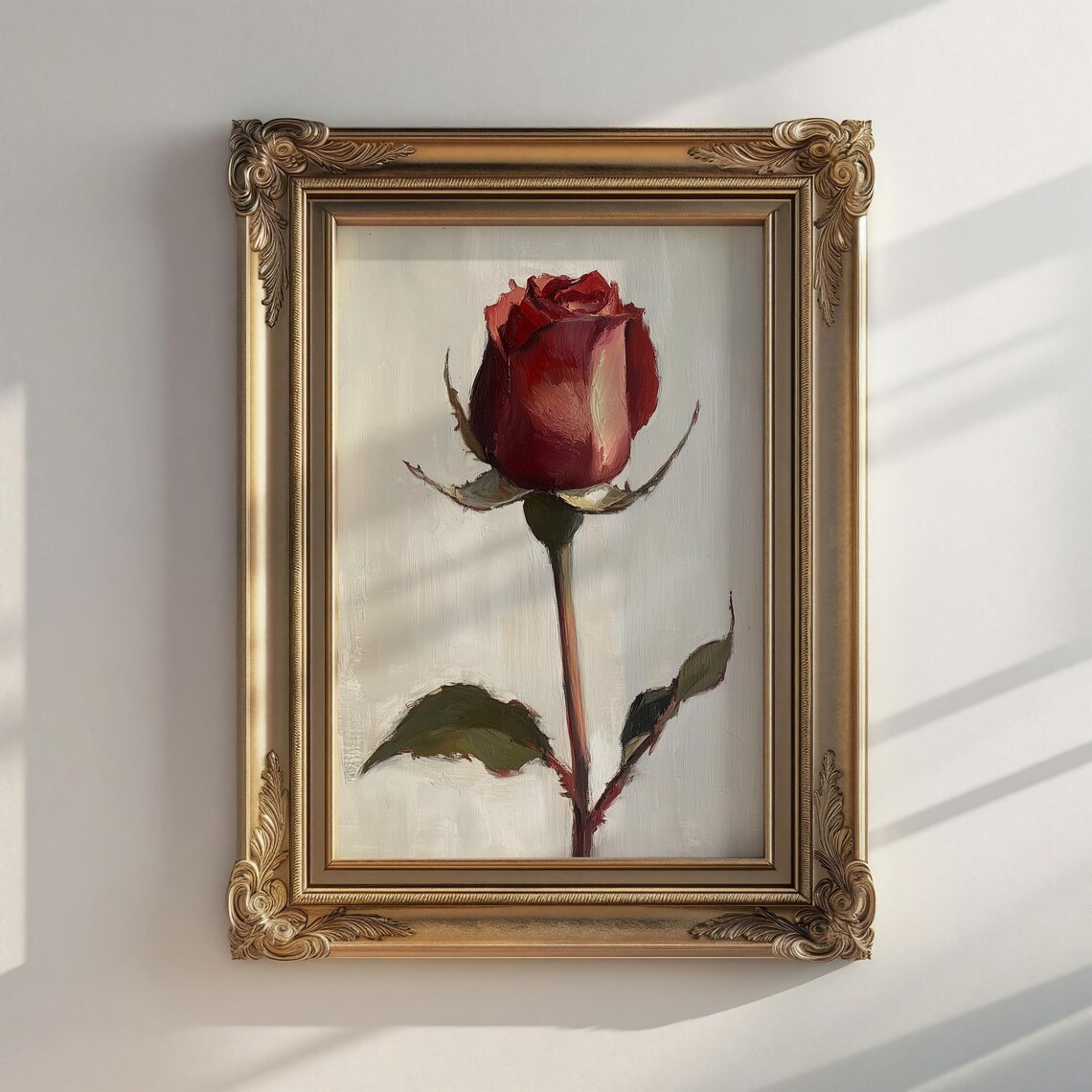Single Red Rose Oil Painting Valentine Romantic Flower Poster - Image 3