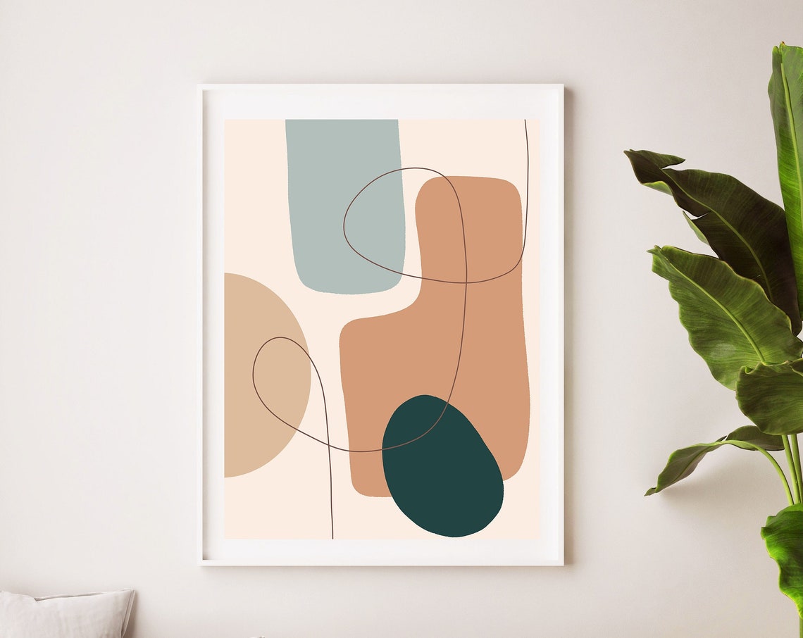 Sage Terracotta Rounded Shapes With Line Boho Abstract Poster