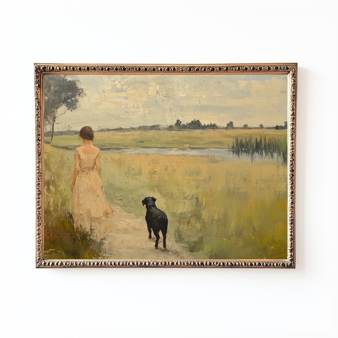 Black Labrador Oil Painting, Rustic Farmhouse Dog Art