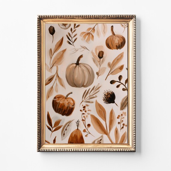 Neutral Pumpkin Botanical Print Minimalist Fall Decor