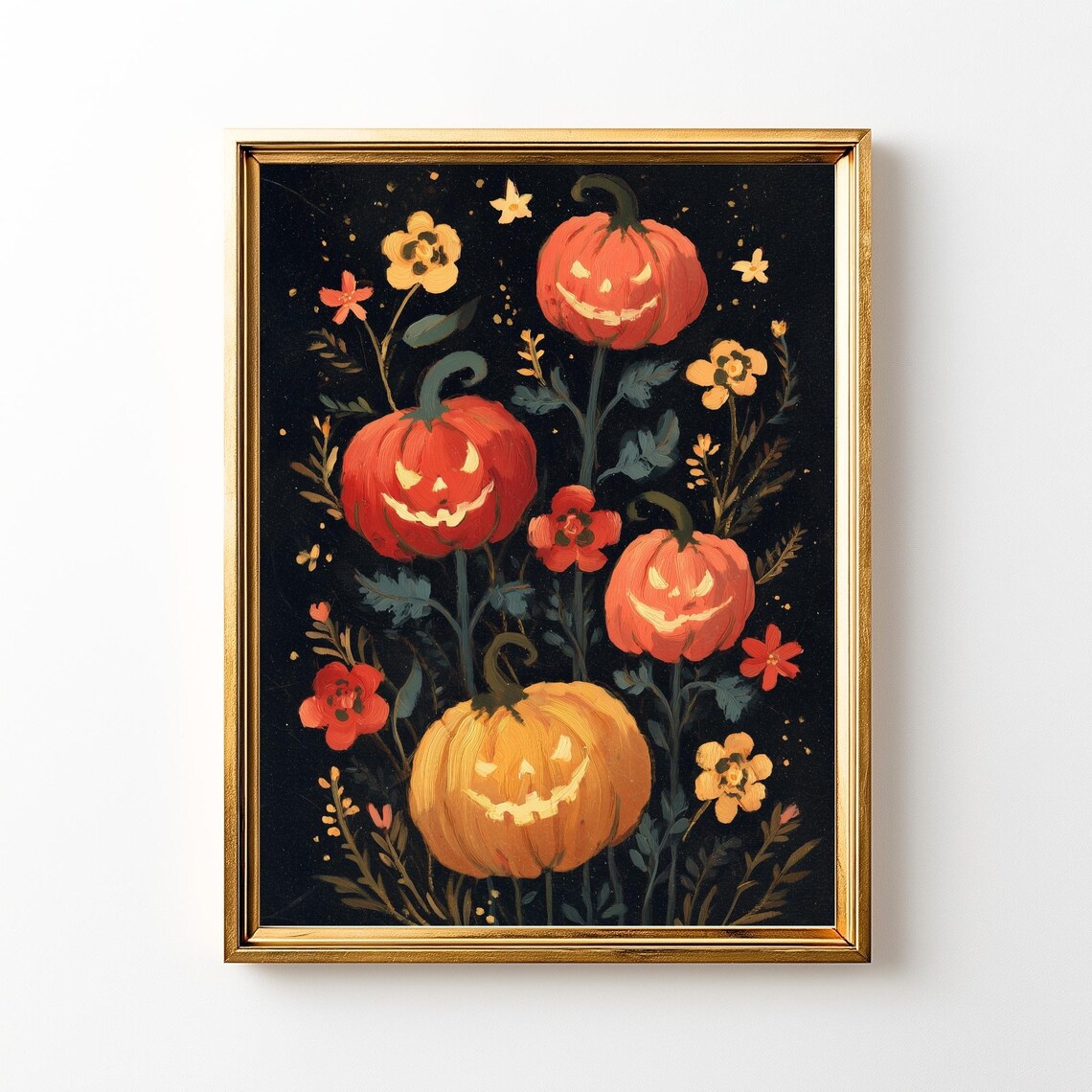 Vintage Halloween Jackolantern Floral Art Print
