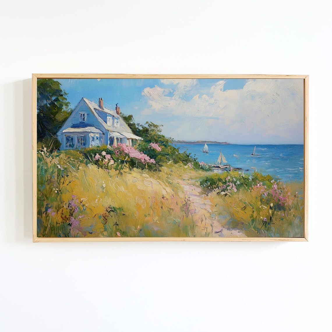 French Coastal Cottage Art Print, Cape Cod Nautical