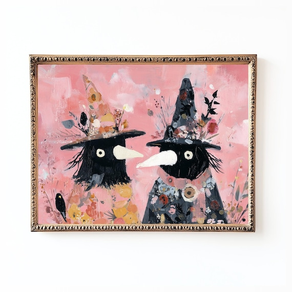 Black Crows Halloween Print Vintage Autumn Decor
